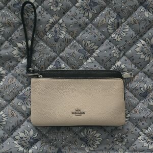 Coach Beige and Black Wristlet Clutch